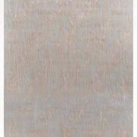Contemporary Abstract Woodgrain-Inspired Light Gray With Tan Hand-Knotted Wool & Silk Carpet “Xylea” N12480