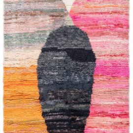 Modern Abstract Moroccan Ivory Hand-Knotted Wool Rug “Umbra” N12457