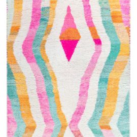 Geometric Modern Tribal Waves Soft White Handmade Wool Rug “Blush Dune” N12461