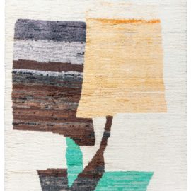 Minimalist Abstract Light Beige Hand-Knotted Contemporary Rug “Canopy” N12459