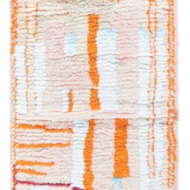 Contemporary Abstract Tribal Cream Hand-Knotted Wool Runner “Flamora” N12460