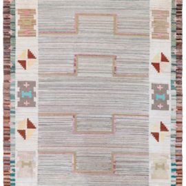 Vintage Scandinavian Geometric Cream Beige Flatweave Wool Rug BB8008