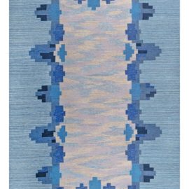 “Alpenglow” Modern Flatweave Geometric Light Blue Handmade Wool Rug N12471