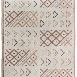 Moroccan Vintage Geometric Light Beige Hand-Knotted Wool Rug (Size Adjusted) BB8000