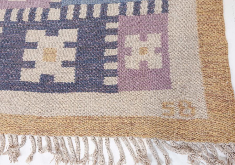 Vintage Swedish Flat Woven Rug by Sigvard Bernadotte (vitsippa) BB8019