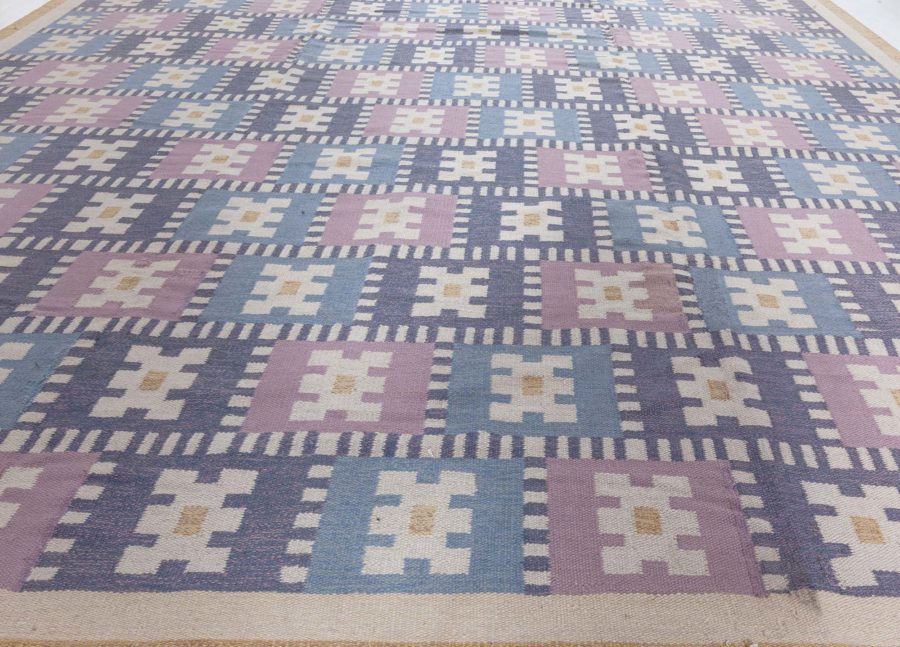 Vintage Swedish Flat Woven Rug by Sigvard Bernadotte (vitsippa) BB8019