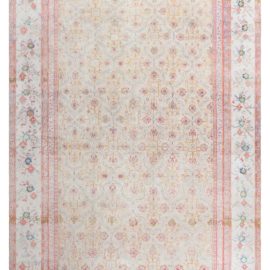 Agra Indian Antique Allover Floral Soft Beige Hand-Knotted Cotton Rug – Circa 1920 BB8018