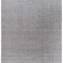 Geometric Modern Handmade Hemp Rug With Micro-Stripe Pattern In Light Gray “Rainline” N12490