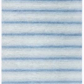 “Aquaveil” Contemporary Striped Light Gray And Blue Hand-Knotted Wool Carpet N12498