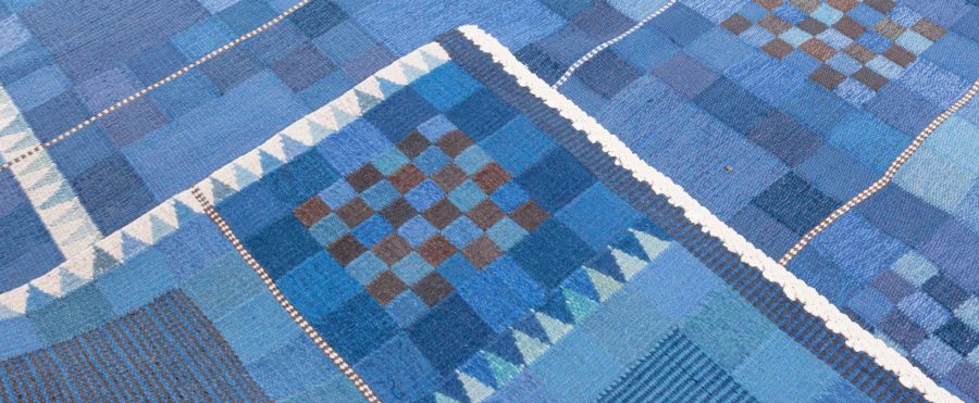 Vintage Swedish Flat Weave Rug by Ingrid Dessau (Blå rutor) BB8026
