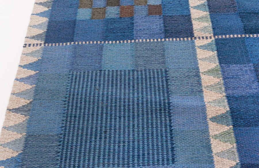 Vintage Swedish Flat Weave Rug by Ingrid Dessau (Blå rutor) BB8026