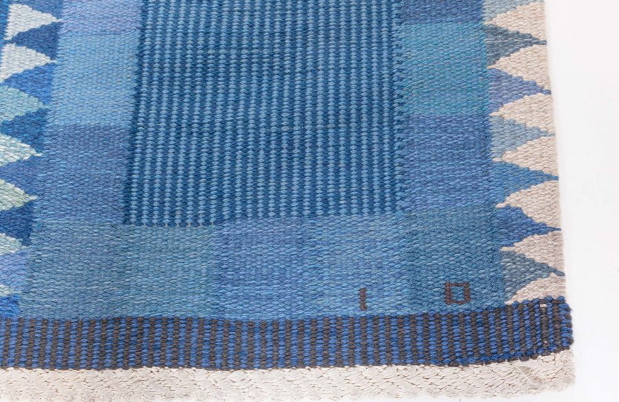 Vintage Swedish Flat Weave Rug by Ingrid Dessau (Blå rutor) BB8026