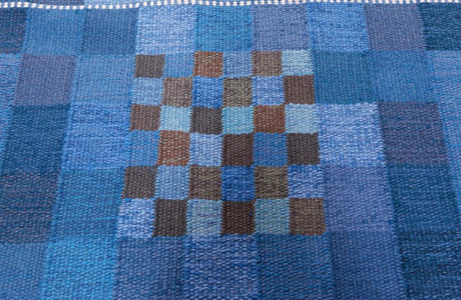 Vintage Swedish Flat Weave Rug by Ingrid Dessau (Blå rutor) BB8026