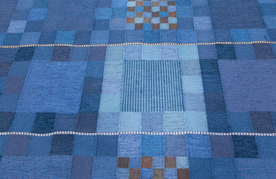 Vintage Swedish Flat Weave Rug by Ingrid Dessau (Blå rutor) BB8026