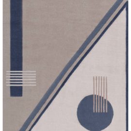 Modern Art Deco Geometric Cream Beige Hand-Knotted Rug “Parallax” N12483