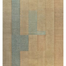 Modern Abstract Stripes Warm Tan With Teal Flatweave Wool Rug “Estuary” N12510