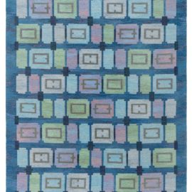 Mid-Century Swedish Geometric Slate Gray Flatweave Wool Rug By Judith Johansson (Spice Hall) BB8029