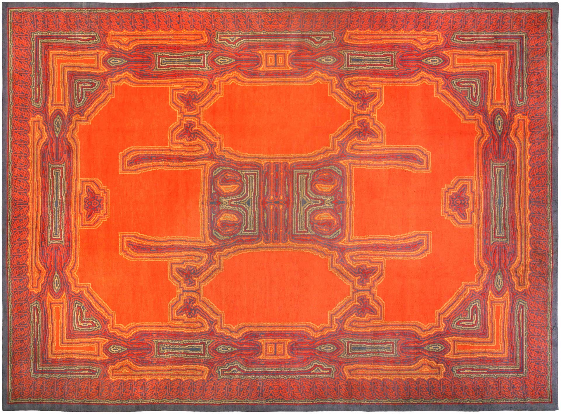 BB2745 - Vintage Viennese Orange Red Yellow Handmade Wool Rug