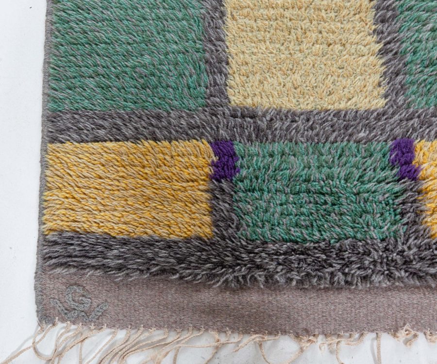 Vintage Swedish Pile Rug Signed with Initials GW BB8100