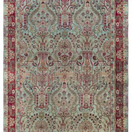 Kirman Persian Antique Allover Floral Oversized Warm Tan Hand-Knotted Wool Carpet – Circa 1920 BB8114