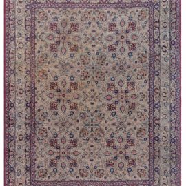Antique Kirman Persian Allover Floral Light Beige Hand-Knotted Wool Rug – Circa 1900 BB8051