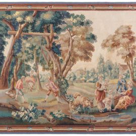 Antique 19th Century French Needlepoint Tapestry Depicting a Bucolic Scene BB8053