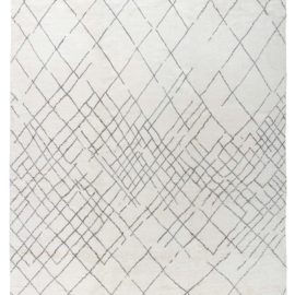 Modern Geometric Abstract Lattice Ivory Hand-Knotted Wool Oversized Rug “Trace” N12531