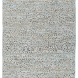 “Aurefrost” Modern Damask Warm Tan And Light Blue Handmade Wool & Silk Runner N12514