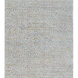 “Folia” Modern Damask Warm Tan And Light Blue Handmade Wool Silk Runner N12516