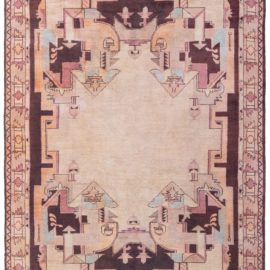 Vintage French Art Deco Geometric Light Beige Hand-Knotted Wool Carpet BB8050