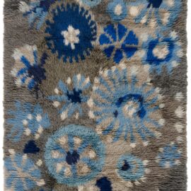 Mid-Century Scandinavian Floral Dark Gray Hand-Knotted Wool Rug Rya Pile Rug By Margareta Grandin Nettles (Bla Flora) BB8067