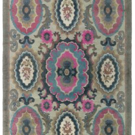 Vintage Swedish Floral Cream Beige Hand-Knotted Wool Rug Pile BB8119