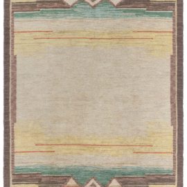 Vintage Scandinavian Geometric Light Beige Hand-Knotted Wool Carpet Pile BB8089