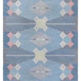 Vintage Swedish Geometric Slate Gray Flatweave Wool Rug By Ingegerd Silow BB8059