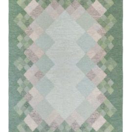 Swedish Mid-Century Geometric Sage Flatweave Wool Rug By Brita Svefors BB8113