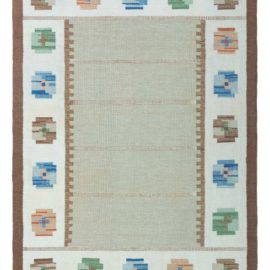 Scandinavian Vintage Geometric Light Beige Flatweave Wool Rug BB8116