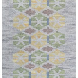 Mid-Century Swedish Geometric Light Gray Flatweave Wool Rug By Judith Johansson BB8099