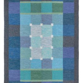 Scandinavian Mid-Century Geometric Slate Gray Flatweave Wool Rug By Ulla Parkdal BB8058
