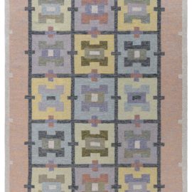 Vintage Swedish Geometric Slate Gray Flatweave Wool Carpet By Agda Osterberg BB8065