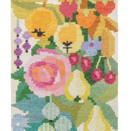 Mid-Century Scandinavian Floral Yellow Flatweave Wool Rug By Ingegerd Silow BB8104
