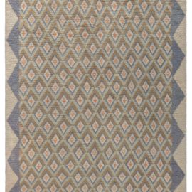 Mid-Century Scandinavian Geometric Cream Beige Hand-Knotted Wool Rug Pile BB8072