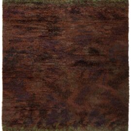 Vintage Scandinavian Abstract Brown With Burgundy Hand-Knotted Wool Rug Rya Pile Rug BB8084