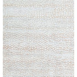 Contemporary Abstract Light Beige With Warm Tan Handmade Wool & Silk Runner “Cracked Ground” N12544