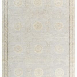 Antique-Inspired Samarkand Light Gray Hand-Knotted Wool Carpet “Aureo” N12542