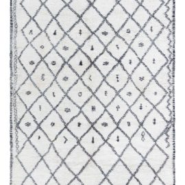 Moroccan Vintage Geometric Ivory Hand-Knotted Wool Carpet Beni Ourain BB8124