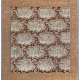 Indian Antique Allover Floral Warm Tan Hand-Knotted Wool Rug – Circa 1920 BB8136