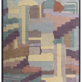 Contemporary Art Deco Geometric Light Beige Hand-Knotted Wool Carpet “Ascensa” N12558
