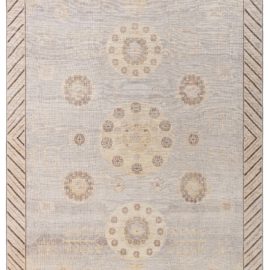 Modern Traditional Samarkand Medallion Light Beige Hand-Knotted Wool Rug “Aura” N12549