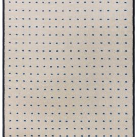 Modern Flatweave Geometric Light Beige Wool Rug “Goutte” N12562