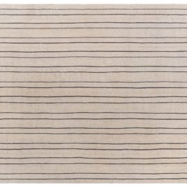 Vintage Striped Light Beige Hand-Knotted Wool Rug Persian BB8150